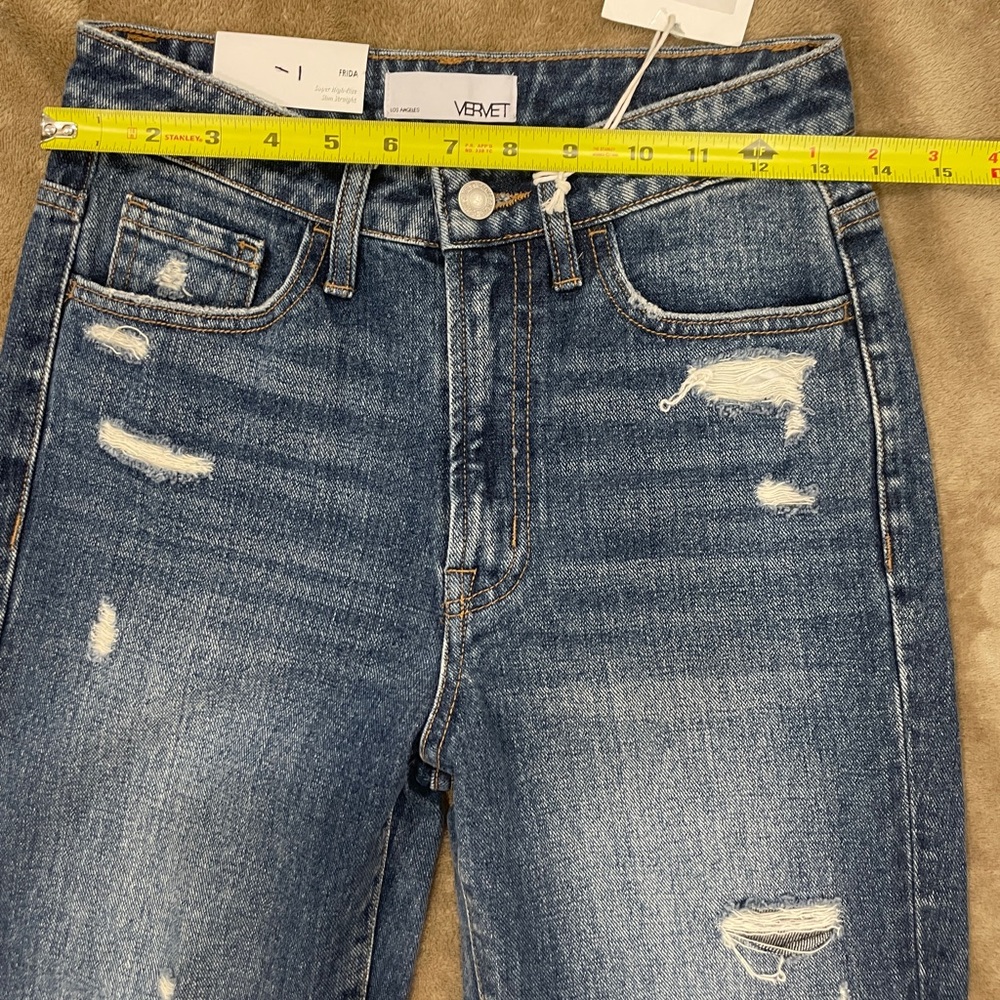 Vervet Distressed Jeans Super High Rise Slim Straight Leg Cropped Jeans NEW - Picture 4 of 15